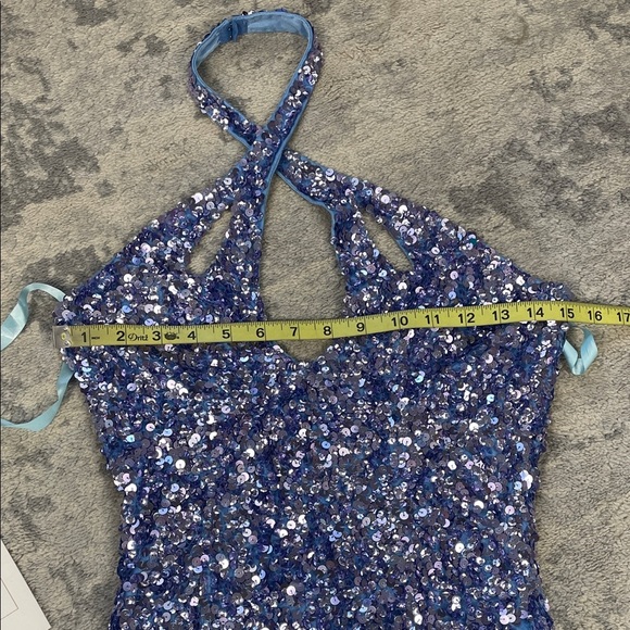 NWT Mac Duggal 6080 Sample Sequin Ombre Purple Blue Maxi Halter Dress Sz 2 - Picture 8 of 13